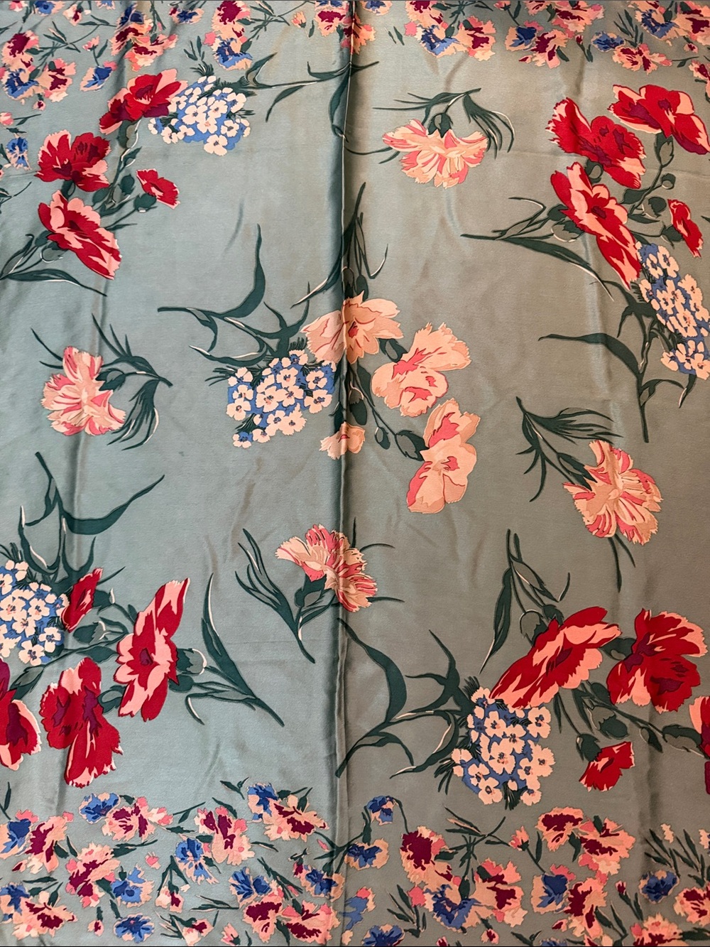 Vintage Ralph Lauren Green, Red Multi Colored Floral Design Silk Square Scarf - Picture 4 of 7